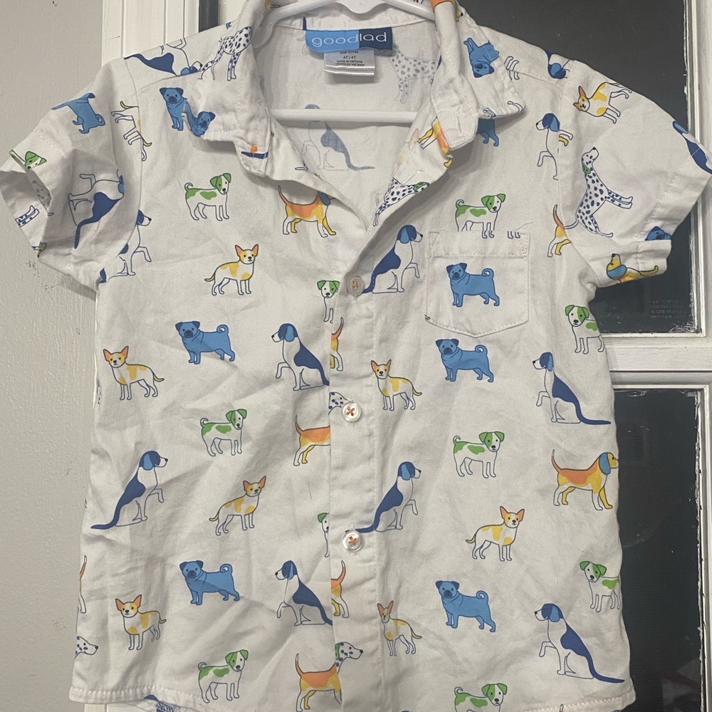 Good Lad Kids' Colorful Dog Print Button Down Shirt 4T